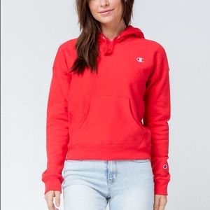 Red champion hoodie reverse weave